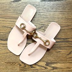 These Sandals Are Simple But Classy With Gold Buckle Detail On Top. These Are From Anthropologie And Have Never Been Worn - Excellent Condition. Chic Pink Flip Flops For Summer, Spring Pink Flat Heel Flip Flops, Pink Flat Heel Flip Flops For Spring, Pink Flip Flops With Single Toe Strap For Summer, Feminine Pink Flat Sandals, Feminine Pink Flat Heel Sandals, Chic Pink Flat Jelly Sandals, Chic Pink Beach Flip Flops, Chic Pink Jelly Sandals With Round Toe