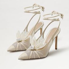 Beige mesh pointed toe cap pearl floral decor lace-up wedding heels: Elevate your wedding look with these elegant lace-up heels featuring delicate floral details, pearls, and a sophisticated pointed toe cap. Color: Beige Material: Mesh/Satin Heel Type: Stiletto heel Heel Height: 4.09'' / 104 mm approx Product measurements were taken using size 8. Please note that measurements may vary by size. Toe: Pointy toe Stitching floral decor design Pearl lace-up deign Toe cap design Handcrafted US sizing. Fits true to size. Italian Vibes, Unique Wedding Shoes, Wedding Extras, Spain Wedding, Tie Heels, Cowboy Shoes, Sushi Night, Bridal Shoe, Dance Heels