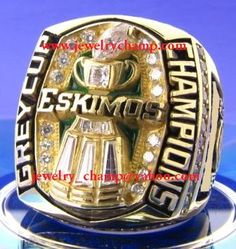 the championship ring is displayed on a stand