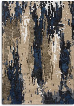 an abstract rug with blue and beige colors