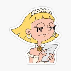 a cartoon girl reading a book sticker