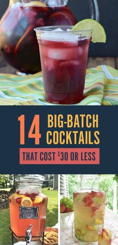 14 Big-Batch Cocktails For Summer That Cost $30 Or Less Big Batch Cocktails, Whiskey Lemonade, Berry Sangria, Frozen Limeade, Batch Cocktails, Drink Tags, Pineapple Rum, Party Punch, Rum Punch