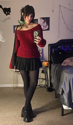 Skirt With Pantyhose Outfits, The Cardigans, Looks Black, Fit Ideas, Red Sweater, American Beauty, Stevie Nicks