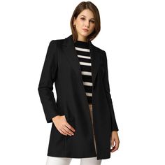 Elevate your wardrobe with the Allegra K Women's Notched Lapel Long Coat, a blend of classic charm and modern sophistication. This coat is designed to enhance any outfit with its elegant long silhouette and chic notched lapel.

- Material: Lightweight fabric for comfort
- Color: Classic Black
- Size: Medium
- Gender: Female
- Features: Long sleeves, one-button closure, seam pockets, thigh-length

Perfect for layering over both casual and formal attire, this coat promises a stylish and versatile Chic Tailored Long Blazer, Chic Formal Outerwear With Lapel Collar, Elegant Single Breasted Outerwear With Lapel Collar, Elegant Single-breasted Outerwear With Lapel Collar, Classic Tailored Blazer Dress Long Coat Style, Elegant Single-breasted Solid Outerwear, Elegant Long Coat Blazer In Solid Color, Elegant Solid Single-breasted Outerwear, Chic Notch Lapel Formal Outerwear