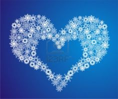 snowflakes in the shape of a heart on a blue background