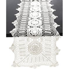 two pictures with white lace on them and one has an image of a table runner