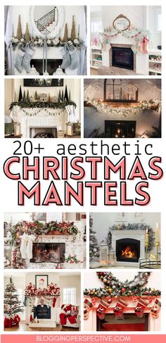 christmas mantles and mantels are all decorated in red, white and green