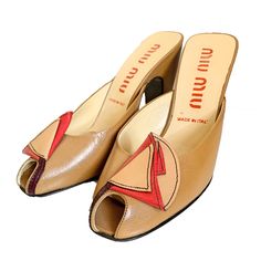 "Item Detail made in ITALY Brand Miu Miu /ミュウミュウ Color camel MATERIAL leather Size 36 1/2 Outsole maximum width /8cm /3.1496 in heel height / 10cm/3.937 in ※1 inch 2.54 cm Condittion good condition in vintage. It is in good condition with little usability.small scratches on the upper part of the heel but others are not, such as dirt and damage that stands out, it is a good state. Vintage, used clothing, thank you for your purchase of on who understand the characteristics of the foreign products. Designer Brown Mules With Padded Heel, Retro High Heel Mules For Spring, Spring Retro High Heel Mules, Vintage Leather Open Toe Mules, Vintage Brown Mules For Summer, Designer Brown Mules For Evening, Brown Evening Mules For Spring, Spring Evening Brown Mules, Vintage Leather Mules With Open Heel