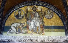 the mosaic on the wall depicts jesus and mary