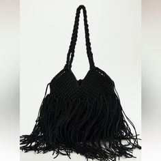 Macram Tote Bag. Fringe Detail. Shoulder Straps. Height X Length X Width: 10.6 X 13 X 1.8 Inches (27 X 33 X 4.6 Cm) Black | 6329/310 Zara Mini, Zara Bags, Mini Tote Bag, Leather Mary Janes, Shopper Tote, Mini Tote, Shopper Bag, Mary Jane Shoes, Skorts