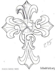 an ornate cross is shown in the middle of this drawing, it appears to have been drawn