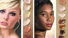 three different pictures of women with lipstick on them