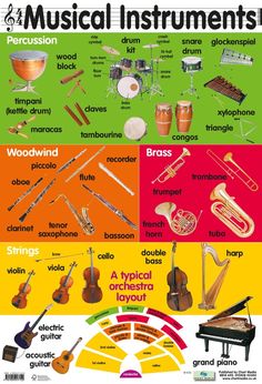 an advertisement for musical instruments on the front cover of a magazine or brochure