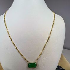 Presenting A, Amazing Solid 14k Yellow Gold Necklace With An Emerald Gemstone 16" The Emerald Measure 5mm Long And 10mm The Heart Measure 8mm Long And 5mm Wide The Necklace Is Secured With A Springring Clasp. Marked 14k Weight 2.0g Ships In A Jewelry Gift Box. Yellow Gold Necklace With Emerald And Polished Finish, Yellow Gold Emerald Necklace With Polished Finish, Green Fine Jewelry Necklace With Polished Finish, Faceted Yellow Gold Necklaces For May Birthstone, Luxury 14k Gold Faceted Necklaces, Luxury Faceted 14k Gold Necklaces, Luxury 14k Gold Faceted Necklace, Gold Single Strand Emerald Necklace, Gold Emerald Single Strand Necklace