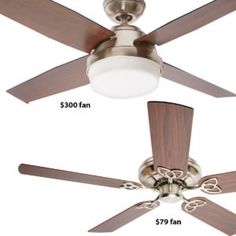 a ceiling fan with three different blades and two light bulbs on each side, labeled