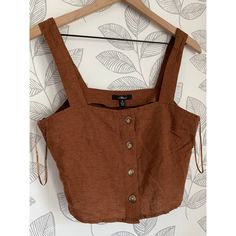 Mavi Brown Linen Crop/Tanktop, Nwt, Size S Brown Vest Crop Top For Summer, Brown Sleeveless Crop Top For Summer, Casual Brown Sleeveless Crop Top, Sleeveless Brown Crop Top For Summer, Casual Brown Cropped Tank Top, Cotton Vest Crop Top For Day Out, Casual Spring Vest With Adjustable Straps, Brown Cotton Tank Top For Summer, Brown Cotton Summer Tank Top