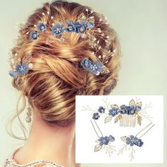 Wedding Hair Comb Blue Flower Bridal Pearl Hair Accessories for Bride and Bridesmaids Wedding Hair Piece Material: alloy Color: as the picture shows, (Due to the difference between different monitors, the picture may have slight color difference. please make sure you do not mind before ordering, Thank you!) Please allow 1-3mm error due to manual measurement. please make sure you do not mind before ordering.) Size: One Size. Bridal Buns, Bridal Pearl Hair, Wedding Hair Pins Crystal, Hair Accessories For Bride, Accessories For Bride, Pearl Hair Accessories, Rhinestone Wedding Dress, Diy Hairstyle, Decorative Hair Clips