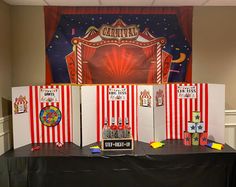 there is a circus booth set up on the table