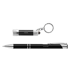 a pen and keychain are shown with the same object as it appears in this image