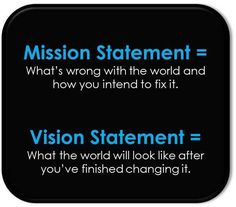 the words mission statement and vision statement are displayed on a black square button with blue text