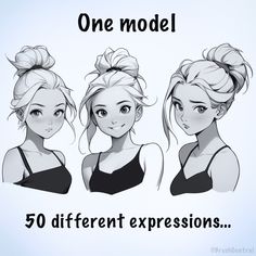 three different styles of hair with the words, one model and two different expressions on it