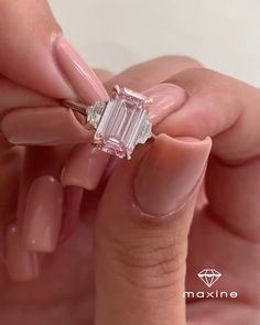 Gorgeous Emerald Cut Morganite Pink Three Stone Engagement Ring In Sterling Silver Three Stone Engagement Ring, Jewelry Tags, Stone Engagement Ring, Three Stone Engagement, Three Stone Engagement Rings, Gift Package, Stone Engagement, Ring Size Guide, Promotional Gifts