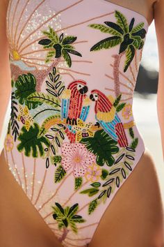 Polyamide, lycra Pull-on styling Hand wash Imported | Paisley One-Shoulder One-Piece Swimsuit by Oceanus in Pink, Women's, Size: XS, Polyamide at Anthropologie Bathing Suit With Shorts Outfit, Beach Vacation Outfit Inspiration, Swim Party Outfits, Oceanus Swimwear, Beaded Swimsuit, Pool Fits, Embellished Swimwear, Unique Bathing Suits, Boho Swimwear