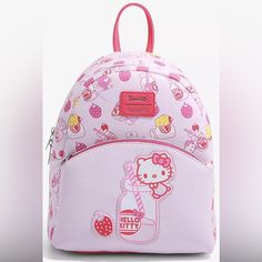 Nwt Sanrio Loungefly Hello Kitty Strawberry Milk Mini Backpack 9”X 5”X 9.5”. Length X Width X Height. Super Cute Bag But Daughter Decided On Another Bag. Hope Someone Can Enjoy This Adorable Bag. Bag Is A Soft Pink With Melon Pink Straps, Base And Back. Adorable And Great Size. Questions? Leave A Comment Below Hello Kitty And Her Friends, Hello Kitty Strawberry, Hello Kitty Backpack, Kitty Backpack, Loungefly Hello Kitty, Cute Mini Backpacks, Kawaii Bags, Charmmy Kitty, Mini Backpack Purse