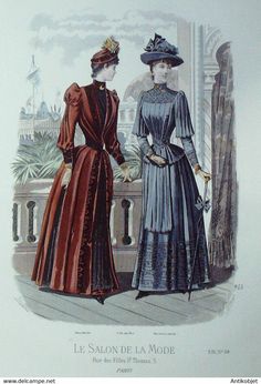 Engraving Le Salon de la fashion 1888 n°943 | eBay 1889 Fashion, Habit Ideas, Magazine Wall Art, 1880 Fashion, Historical Gowns, Magazine Wall, Ancient Dress, 1880s Fashion, 1890s Fashion