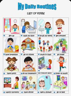 the daily routine chart for children with pictures and words in english, spanish and french