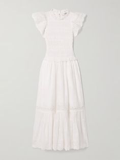 SEA Veronique shirred broderie anglaise cotton-voile midi dress | NET-A-PORTER Cotton Voile, Net A Porter, Women Collection, Dresser, Porter, Midi Dress, Clothes