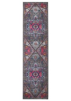 Make your hallway come to life with the Menhit Grey Multi Coloured Transitional Patterned Runner Rug Vintage Style Rugs, Pink Power