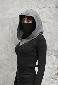 ♥ All my orders ship EXPRESS only >> buy your piece today & have it within 1-3 days upon shipping ♥ This hooded gaiter mask will make you feel totally secure while shopping, traveling, or taking a walk. Droplets and dust have little chance of reaching your mouth, face, hair, or neck and you won't be able to touch your face and transfer pathogens or dirt. Best of all, use the hood as a fashion accessory on its own for the next festival or party! ♥ Sizes: One size fits all ♥ Materials: C Hood And Mask Outfit, Winter Balaclava For Streetwear, Hooded Techwear Balaclava For Winter, Winter Techwear Hooded Balaclava, Streetwear Mask, Hood Reference, Mask Outfit, Women's Balaclava, Mouth Mask Fashion