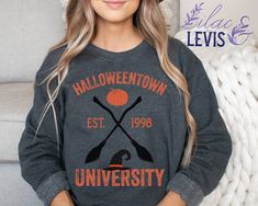 ♡ Halloween Sweatshirt ♡ A sturdy and warm sweatshirt bound to keep you warm in the colder months. A pre-shrunk, classic fit sweater that's made with air-jet spun yarn for a soft feel and reduced pilling. ♡ Professionally Printed, heat-press vinyl is not used ♡ 50% cotton, 50% polyester ♡ Pre-shrunk ♡ Classic fit with no center crease ♡ 1x1 athletic rib knit collar with spandex ♡ Air-jet spun yarn with a soft feel and reduced pilling ♡ Double-needle stitched collar, shoulders, armholes, cuffs, a Teacher Mom, Heat Press Vinyl, Heart Shirt, Halloween Town, Star Shirt, Fall Sweatshirt, Halloween Sweatshirt, Fitted Sweater, Vintage Sweatshirt