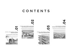 the contents of an architectural brochure are shown in black and white, with text that reads contents