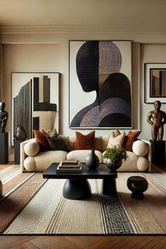 a living room filled with furniture and art