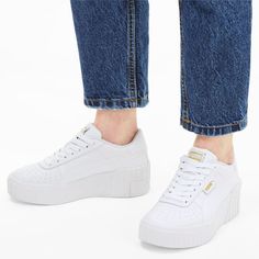 Puma Cali Wedge, Wedge Trainers, Puma Cali, White Puma, Sneakers Puma, White Sneakers Women, Low Boots, Trending Sneakers, Puma Women