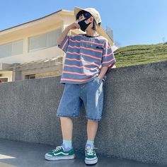 Featuring a comfortable t-shirt and shorts combination Boys Korean, Teenager Boys, Boys Stripes, Kids Fashion Clothes, Summer Stripes, Summer Suits, Summer Boy, Clothing Sets, T Shirt And Shorts