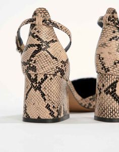 Heels by ASOS DESIGN Step it up a little Ankle-strap fastening Snake print Go wild Pointed toe Block heel Heeled Pumps, Go Wild, Starling, Court Shoes, Snake Print, Bottles Decoration, Real Leather, Block Heels, Ankle Strap