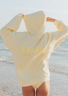 SUNSET SERIES. Blush, Sunny & Sky hoodie "Starfit" puff print on chest & "Starfit New York City" puff print on back Ultra soft, mid weight fabric. 80% cotton 20% polyester Fit: meant to be an oversized fit Models wearing size M Wash with like colors. Tumble dry low or air dry flat Cute Beachy Sweatshirts, Hoodie Small Business, Isle Of View Hoodie, Cute Clothing Brands, Where To Get Hoodies, Starfit Hoodie, Good Hoodies, Preppy Hoodies, Camping Fits