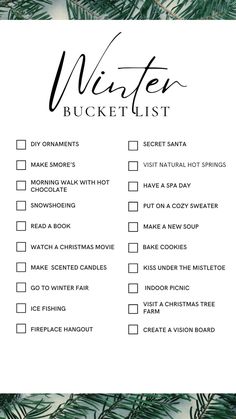 the winter bucket list with pine branches