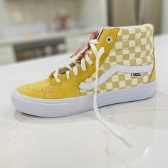 Nwt Men’s Size 10m Sk8-Hi Pro Checkerboard Vans. Comes With Extra Yellow Shoe Laces. Great For Skateboarding. Love This Item? Well Don’t Be Afraid To Hit That Offer Button And Make A Reasonable Offer? :) Yellow Skate Shoes With Gum Sole And Round Toe, Urban Yellow Skate Shoes With Rubber Sole, Yellow Skate Shoes With Rubber Sole, Yellow Skate Shoes With Gum Sole, Yellow Urban Skate Shoes With Rubber Sole, Yellow Skate Shoes With Rubber Sole For Skateboarding, Casual Yellow High-top Skate Shoes, Casual Yellow Mid-top Skate Shoes, Yellow High-top Leather Skate Shoes