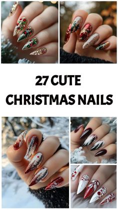 Blingy Christmas Nail Designs, Snow Globe Nail Designs, Christmas But Not Christmas Nails, Rhinestone Nail Designs Bling, Colorful Christmas Nail Designs, Holiday Nail Art Winter, Christmas Nail Designs Holiday Nail Art, Over The Top Christmas Nails, Fancy Christmas Nail Designs