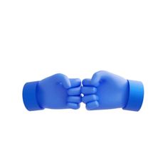 two blue gloves are holding each other's hands in front of a white background