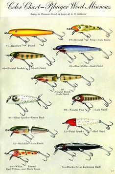 fishing lures from the 1950's and early 1960s's are shown in this catalog