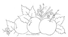 a drawing of apples and leaves on a white background