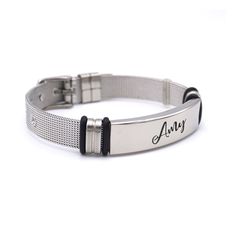 Discover the unique elegance of our adjustable stainless steel bracelet, which becomes a unique piece of jewelry thanks to individual permanent laser engraving. Design this high-quality bracelet with your personal lettering, which is not only durable but also particularly visible thanks to high-contrast engraving. The associated engravable plate offers a generous area of approx. 40 x 10 mm on which your message or name can be immortalized in style. Whether you choose a meaningful quote, importan Minimalist Adjustable Engraved Wristband, Personalized Adjustable Metal Name Bracelet, Adjustable Minimalist Engraved Wristband, Personalized Name Bracelet In Stainless Steel, Silver Stainless Steel Bracelets With Engraving Option, Minimalist Adjustable Bracelet With Engraved Text, Engraved Adjustable Stainless Steel Jewelry, Personalized Stainless Steel Bracelet With Name, Adjustable Engraved Stainless Steel Jewelry