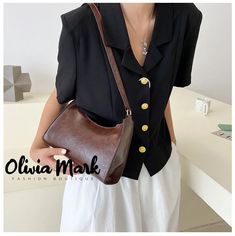 Olivia Mark - Bolso Baguette Minimalista con Cremallera - Women Shoulder Bags Casual Brown Baguette Bag For Office, Casual Shoulder Baguette Bag For Office, Casual Baguette Bag For Office, Elegant Pattern, Color Coffee, Baguette Bag, Coffee Brown, Daily Dress, Dress Jewelry