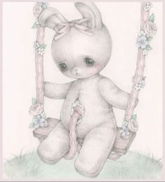 a drawing of a teddy bear sitting on a swing