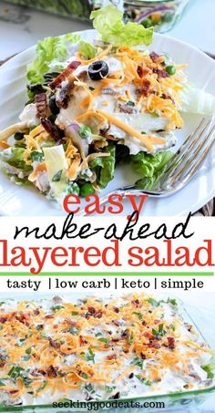 this easy make ahead layered salad is loaded with cheese, bacon and lettuce